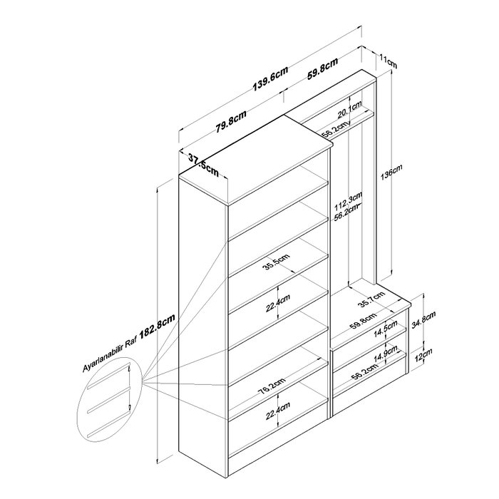 Hanah Home Soporte de Pasillo Blanco con Estanterías